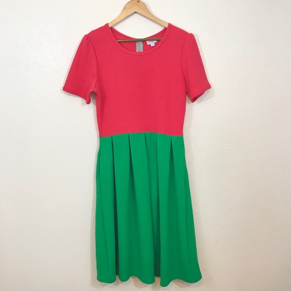 LuLaRoe Dresses & Skirts - LuLaRoe Color block Amelia Dress Green and Pink L